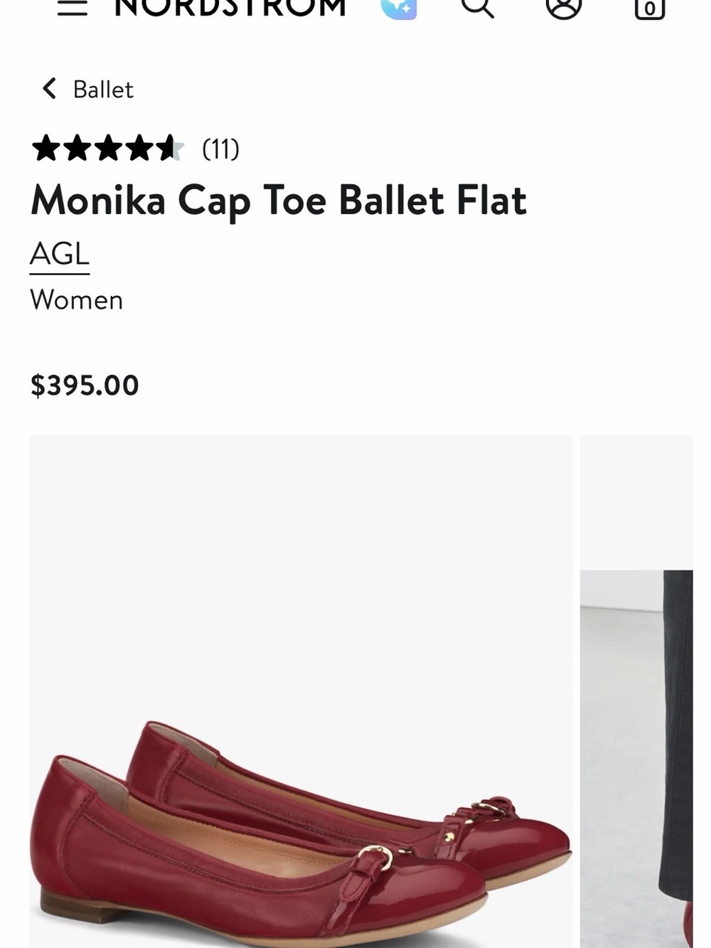 AGL Monika Tomato Red Leather Ballet Flats with Brass Buckle Rubber Toe